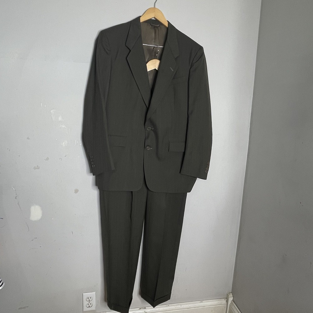Christian Dior 43L 36x32 Brown Melange Herringbone Stripe Suit